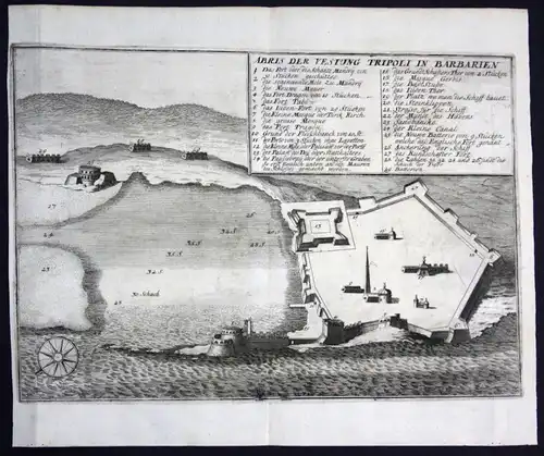 "Abris der Vestung Tripoli in Barbarien" - Tripoli Libyen Libya Festung fortress plan Kupferstich antique print