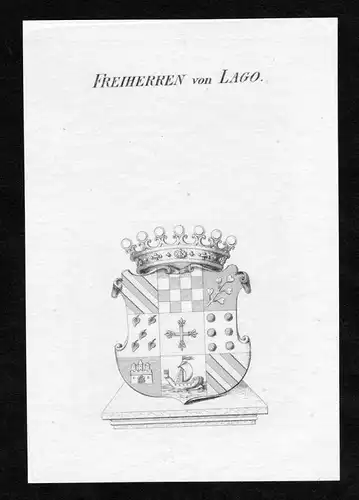 Freiherren von Lago - Lago Wappen Adel coat of arms Kupferstich  heraldry Heraldik