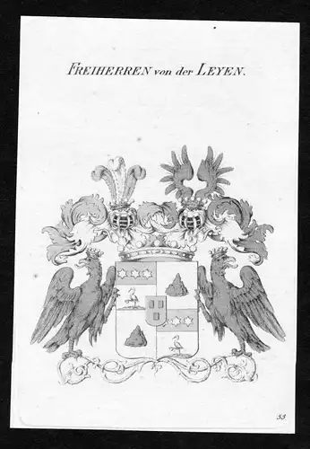 Freiherren von der Leyen - Leyen Wappen Adel coat of arms Kupferstich  heraldry Heraldik