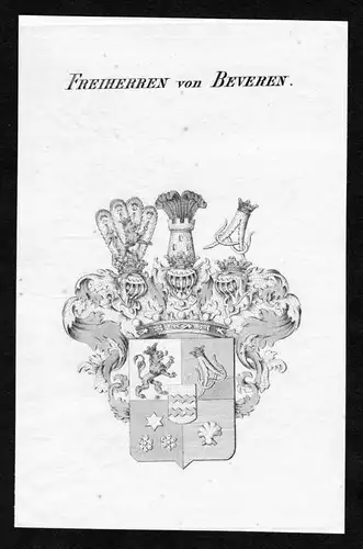 Freiherren von Beveren - Beveren Wappen Adel coat of arms Kupferstich  heraldry Heraldik