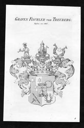 "Grafen Fischler von Treuberg" - Fischler von Treuberg Wappen Adel coat of arms Kupferstich antique print heraldry Heral