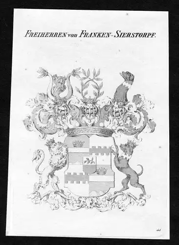 Freiherren von Franken-Sierstorpf - Franken Francken Sierstorpff Wappen Adel coat of arms Kupferstich  heraldr
