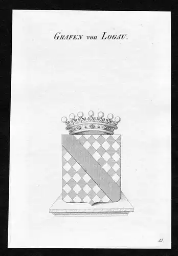 Grafen von Logau - Logau Logaw Logus Logowsky Wappen Adel coat of arms Kupferstich  heraldry Heraldik