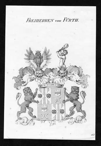 Freiherren von Fürth - Fürth Fuerth Wappen Adel coat of arms Kupferstich  heraldry Heraldik