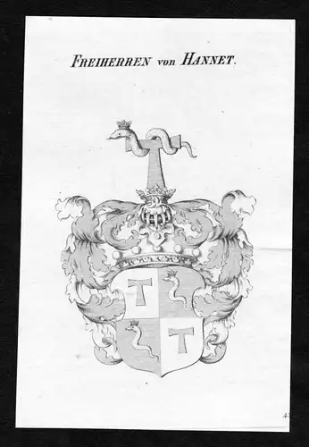 Freiherren von Hannet - Hannet Wappen Adel coat of arms Kupferstich  heraldry Heraldik
