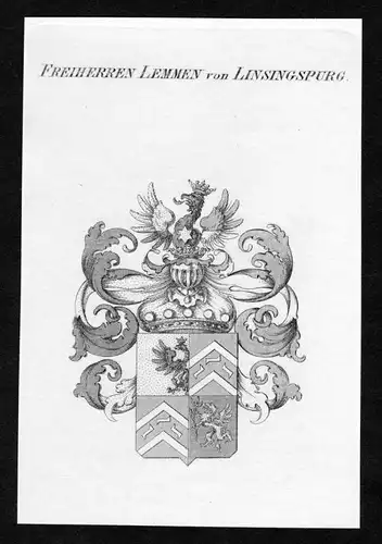 Freiherren Lemmen von Linsingspurg - Lemmen von Linsingspurg Wappen Adel coat of arms Kupferstich  heraldry He
