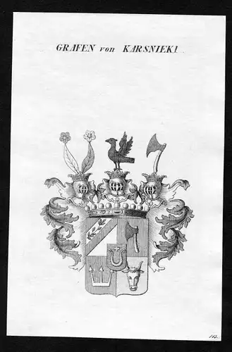 Grafen von Karsnieki - Karsnieki Wappen Adel coat of arms Kupferstich  heraldry Heraldik
