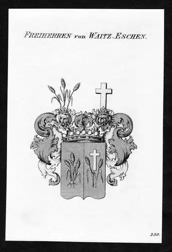 Freiherren von Waitz-Eschen - Waitz von Eschen Wappen Adel coat of arms Kupferstich  heraldry Heraldik