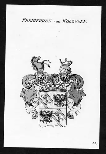 Freiherren von Wolzogen - Wolzogen Wappen Adel coat of arms Kupferstich  heraldry Heraldik