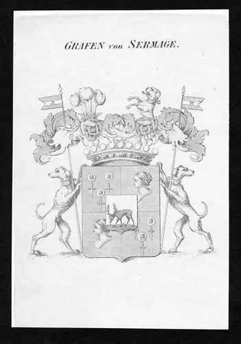 Grafen von Sermage - Sermage Wappen Adel coat of arms Kupferstich  heraldry Heraldik