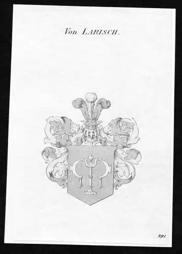 "Von Larisch" - Larisch Wappen Adel coat of arms Kupferstich antique print heraldry Heraldik