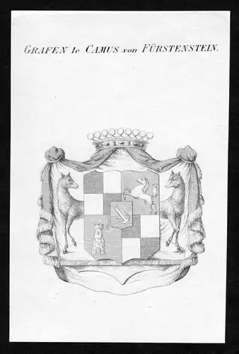 Grafen le Camus von Fürstenstein - Le Camus Fürstenstein Fuerstenstein Wappen Adel coat of arms Kupferstich
