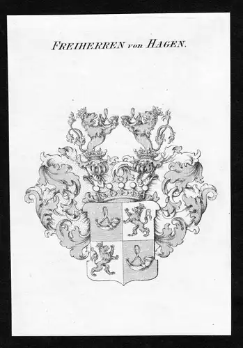 Freiherren von Hagen - Hagen Wappen Adel coat of arms Kupferstich  heraldry Heraldik