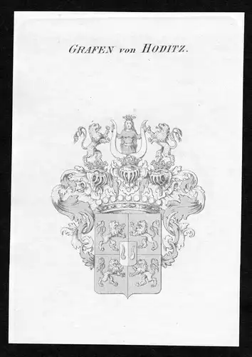 Grafen von Hoditz - Hoditz Wappen Adel coat of arms Kupferstich  heraldry Heraldik