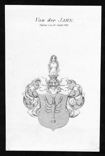 Von der Jahn - Jahn Wappen Adel coat of arms Kupferstich  heraldry Heraldik