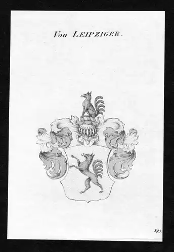 "Von Leipziger" - Leipzig Leipziger Wappen Adel coat of arms Kupferstich antique print heraldry Heraldik