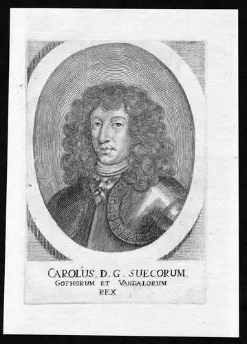 "Carolus" - Karl XI kung Sverige Sweden king Portrait Kupferstich antique print