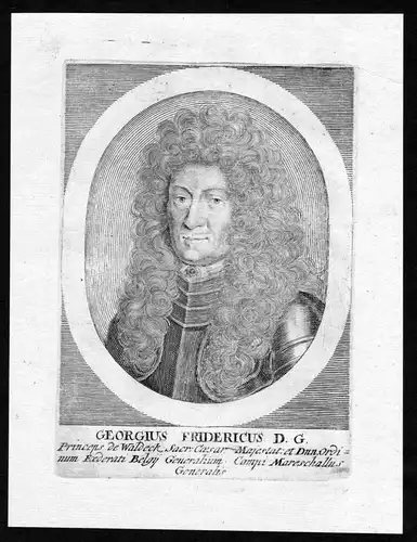 "Georgius Fridericus" - Georg Friedrich Generalfeldmarschall Waldeck Portrait Kupferstich antique print