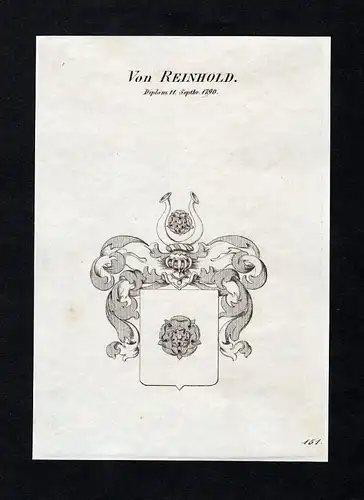 Von Reinhold - Reinhold Wappen Adel coat of arms Kupferstich  heraldry Heraldik