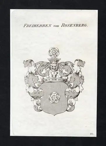 Freiherren von Rosenberg - Rosenberg Wappen Adel coat of arms Kupferstich  heraldry Heraldik