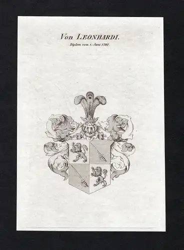 Von Leonhardi - Leonhardi Wappen Adel coat of arms Kupferstich  heraldry Heraldik