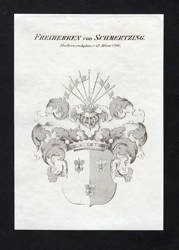 Freiherren von Schmertzing - Schmertzing Wappen Adel coat of arms Kupferstich  heraldry Heraldik