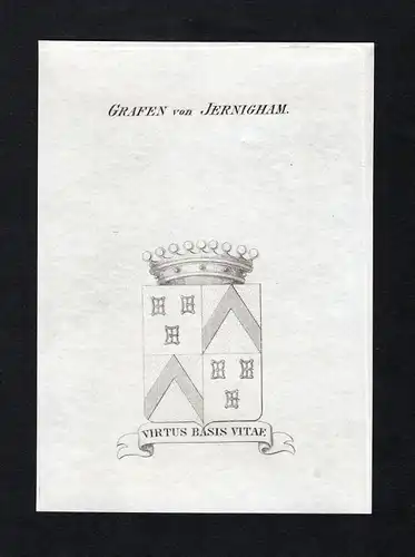 Grafen von Jernigham - Jernigham Wappen Adel coat of arms Kupferstich  heraldry Heraldik