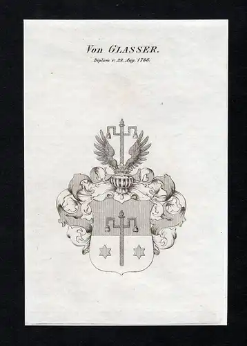Von Glasser - Glasser Glaser Wappen Adel coat of arms Kupferstich  heraldry Heraldik