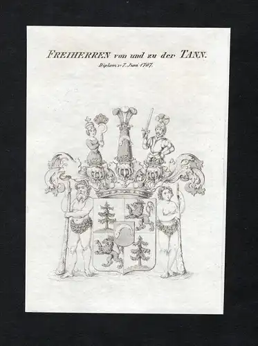 Freiherren von und zu der Tann - Tann Thann Tanne Wappen Adel coat of arms Kupferstich  heraldry Heraldik