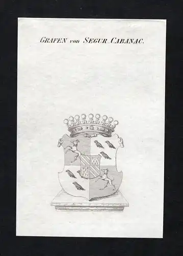 Grafen von Segur-Cabanac - Segur-Cabanac Wappen Adel coat of arms Kupferstich  heraldry Heraldik