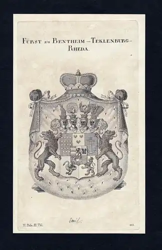 Fürst zu Bentheim-Teklenburg-Rheda - Bentheim-Teklenburg-Rheda Wappen Adel coat of arms heraldry Heraldik