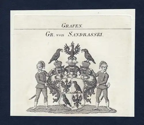Gr. von Sandrasski - Sandrasski Wappen Adel coat of arms Kupferstich  heraldry Heraldik