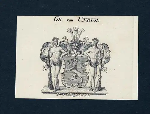 Gr. von Unruh - Unruh Wappen Adel coat of arms Kupferstich  heraldry Heraldik