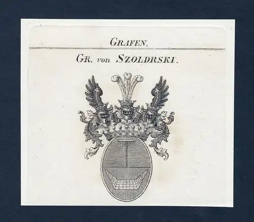 Gr. von Szoldrski - Szoldrski Wappen Adel coat of arms Kupferstich  heraldry Heraldik