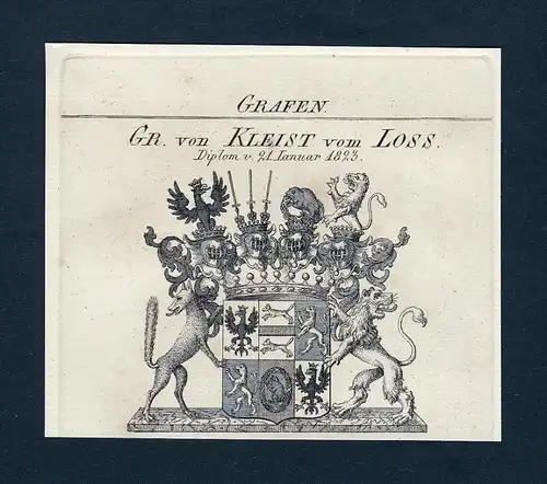 Gr. von Kleist von Loss - Kleist von Loß Loss Wappen Adel coat of arms Kupferstich  heraldry Heraldik