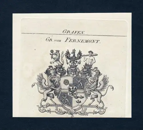 Gr. von Fernemont - Fernemont Wappen Adel coat of arms Kupferstich  heraldry Heraldik