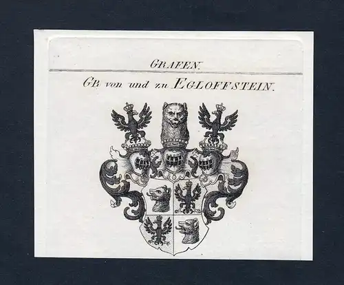 Gr. von und zu Egloffstein - Egloffstein Wappen Adel coat of arms Kupferstich  heraldry Heraldik