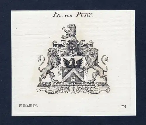 Fr. von Pury - Pury Wappen Adel coat of arms Kupferstich  heraldry Heraldik
