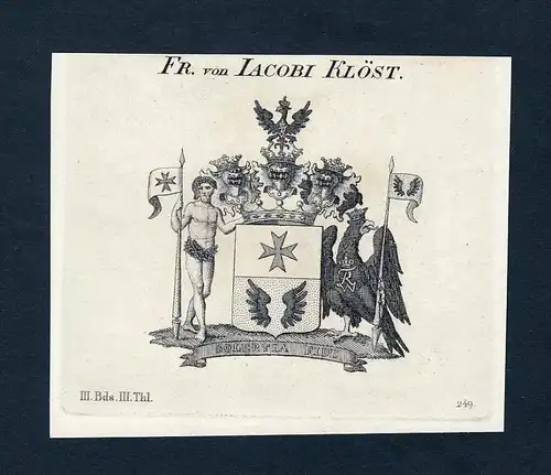 Fr. von Iacobi Klöst - Jacobi-Klöst Jacobi-Kloest Wappen Adel coat of arms Kupferstich  heraldry Heraldik