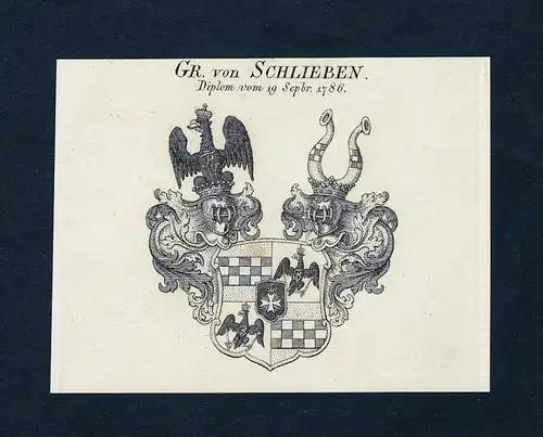 Gr. von Schlieben - Schlieben Wappen Adel coat of arms Kupferstich  heraldry Heraldik