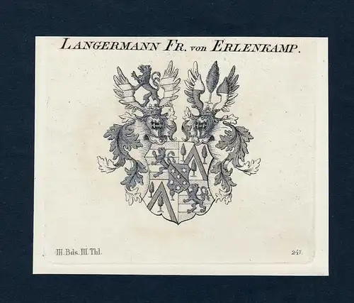 Langermann Fr. von Erlenkamp - Langermann und Erlencamp Wappen Adel coat of arms Kupferstich  heraldry Heraldi