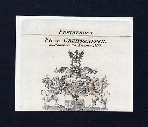 Fr. von Greiffenpfeil - Greiffenpfeil Wappen Adel coat of arms Kupferstich  heraldry Heraldik
