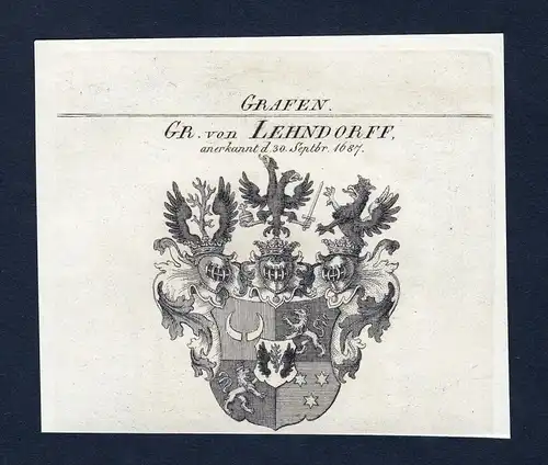 Gr. von Lehndorff - Lehndorff Wappen Adel coat of arms Kupferstich  heraldry Heraldik