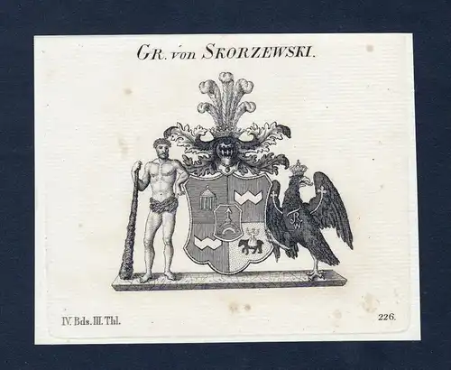 Gr. von Skorzewski - Skorzewski Wappen Adel coat of arms Kupferstich  heraldry Heraldik