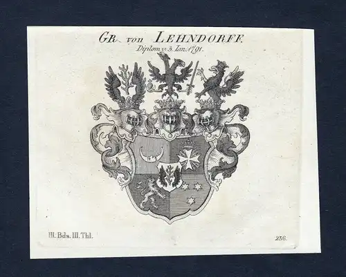 Gr. von Lehndorff - Lehndorff Wappen Adel coat of arms Kupferstich  heraldry Heraldik