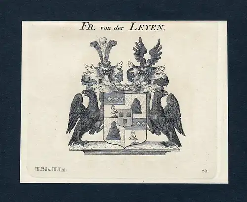 Fr. von der Leyen - Leyen Wappen Adel coat of arms Kupferstich  heraldry Heraldik
