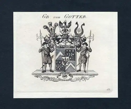 Gr. von Gotter - Gotter Wappen Adel coat of arms Kupferstich  heraldry Heraldik