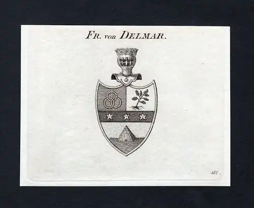 Fr. von Delmar - Delmar Wappen Adel coat of arms Kupferstich  heraldry Heraldik