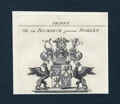Gr. von Bismarck, genannt Bohlen - Bismarck-Bohlen Wappen Adel coat of arms Kupferstich  heraldry Heraldik