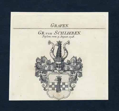 Gr. von Schlieben - Schlieben Wappen Adel coat of arms Kupferstich  heraldry Heraldik